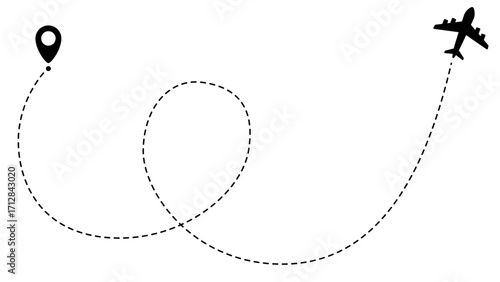 Airplane line path routes. Travel vector icon. Travel from start point and dotted line tracing. Plane routes flight air dotted isolated illustration.