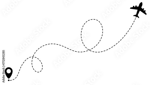 Airplane line path routes. Travel vector icon. Travel from start point and dotted line tracing. Plane routes flight air dotted isolated illustration.