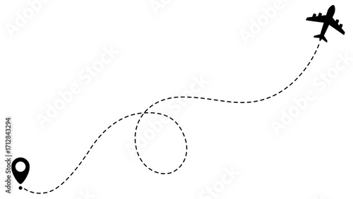 Airplane line path routes. Travel vector icon. Travel from start point and dotted line tracing. Plane routes flight air dotted isolated illustration.