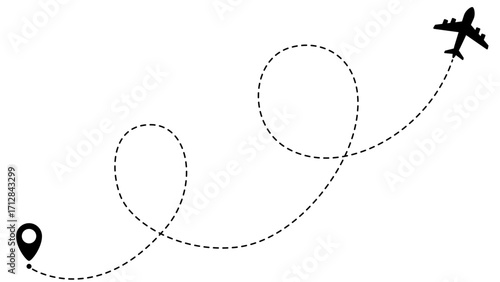Airplane line path routes. Travel vector icon. Travel from start point and dotted line tracing. Plane routes flight air dotted isolated illustration.