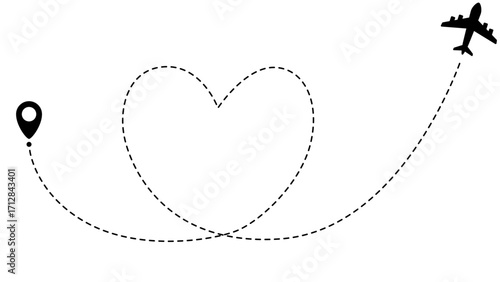 Airplane line path routes. Travel vector icon. Travel from start point and dotted line tracing. Plane routes flight air dotted isolated illustration.