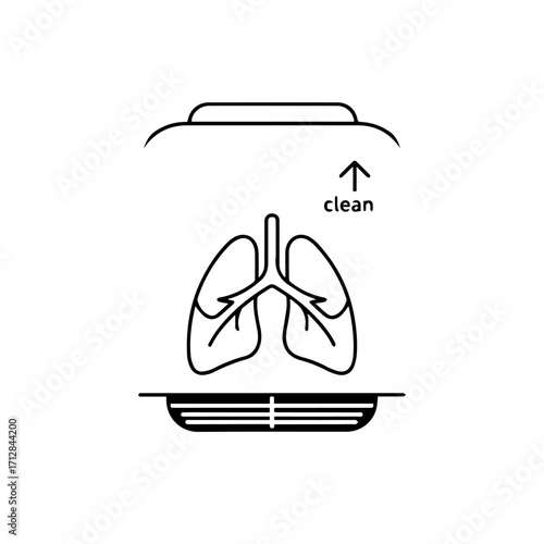Simple Black and White Line Drawing of Human Lungs with Clean Arrow Symbol.
