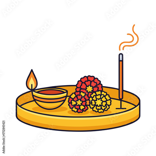 Durga puja - puja thali illustration 