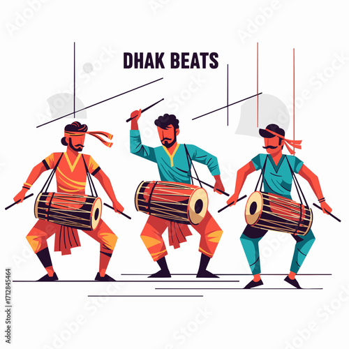 Dhak Players – Durga Puja celebration - Vibrant Illustration