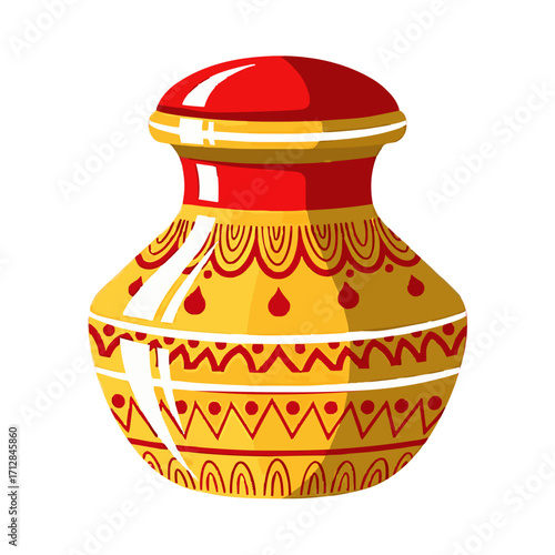 Ornate Golden-Red Clay Pot Durga Puja pot Illustration