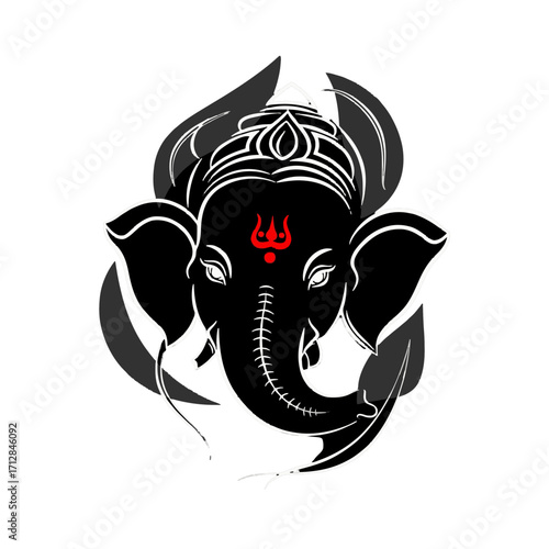 Ganesha Head—Black-White Vector Art