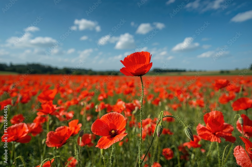 Fototapeta premium A vast expanse of vibrant red poppies in full bloom