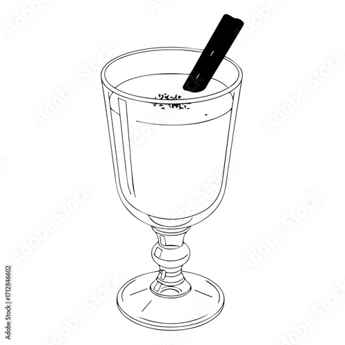 Elegant Glass of Creamy Drink with Cinnamon Stick Garnish Isolated.