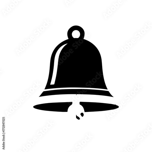 Simple Black Bell Icon with Clapper and Sound Wave Illustration.