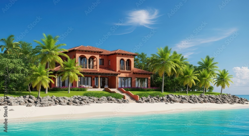Fototapeta premium Luxury Mediterranean Villa Estate by the Turquoise Ocean