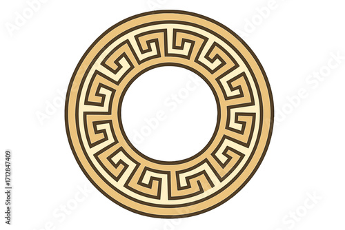 Greek key round frame. Golden circular meander pattern. Ancient Greek ornament. Vector geometric circle border for design. Classical decorative element from Greece or Rome.