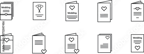 Wedding Invitation Icon Set – Minimalist Love Card Vector Collection