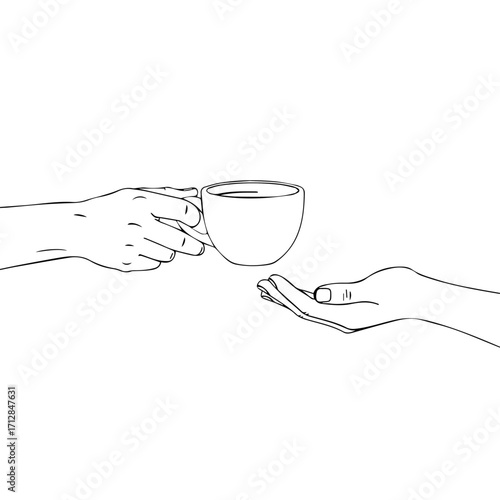 Simple Line Art Illustration of a Hand Holding a Coffee Cup Offering.