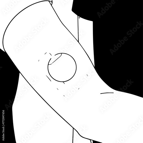 Simple Line Art Illustration of Human Arm with Circular Injection Site.