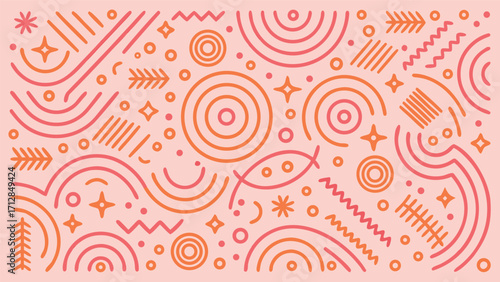 Vibrant Abstract Pattern with Playful Orange Lines on Pink Background