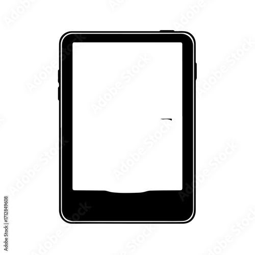 Sleek black ereader tablet with a blank white screen a minimalist graphic icon.