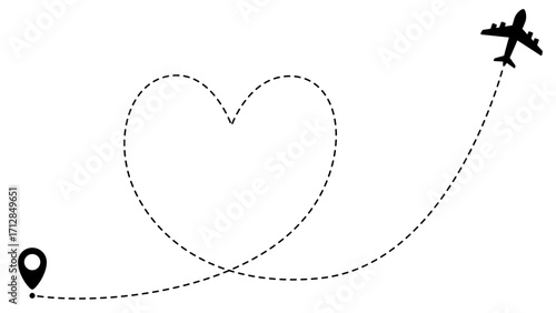 Airplane line path routes. Travel vector icon. Travel from start point and dotted line tracing. Plane routes flight air dotted isolated illustration.