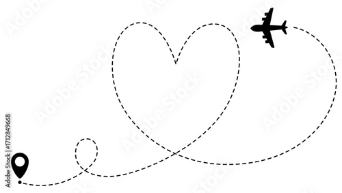 Airplane line path routes. Travel vector icon. Travel from start point and dotted line tracing. Plane routes flight air dotted isolated illustration.
