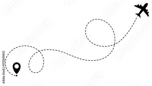 Airplane line path routes. Travel vector icon. Travel from start point and dotted line tracing. Plane routes flight air dotted isolated illustration.