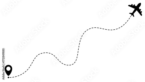 Airplane line path routes. Travel vector icon. Travel from start point and dotted line tracing. Plane routes flight air dotted isolated illustration.