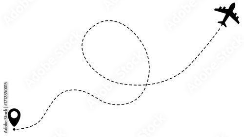 Airplane line path routes. Travel vector icon. Travel from start point and dotted line tracing. Plane routes flight air dotted isolated illustration.