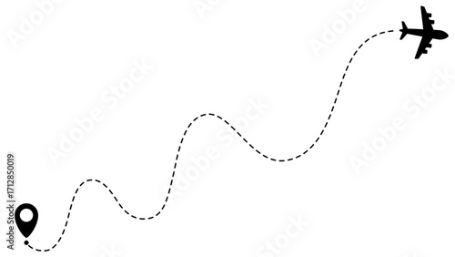 Airplane line path routes. Travel vector icon. Travel from start point and dotted line tracing. Plane routes flight air dotted isolated illustration.