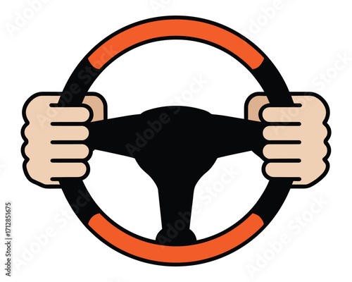 Illustration of hands gripping a steering wheel, signifying control, direction, and the act of driving