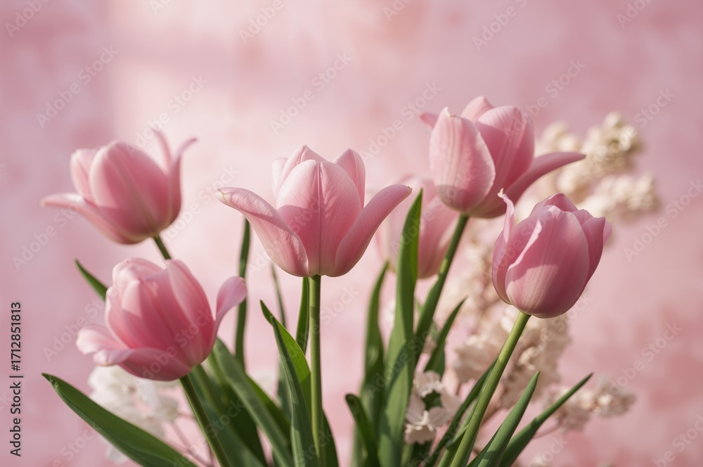 Obraz premium White and pink tulips set on a rosy background