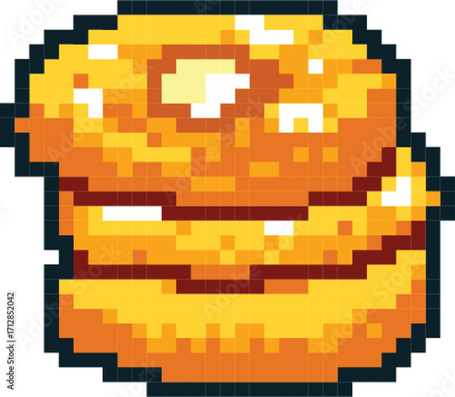 Pixelated Stack of Golden Pancakes with Syrup Drizzle