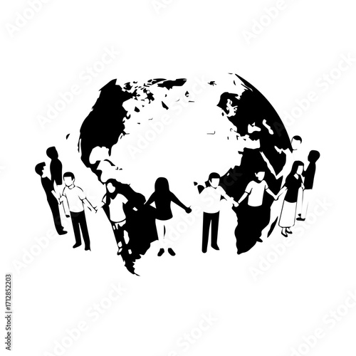 Silhouette of Diverse People Holding Hands Around the World Unity Concept.