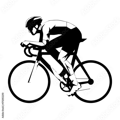 Silhouette of Cyclist in Aerodynamic Position on Road Bike Racing.