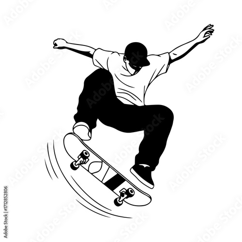 Silhouette of Skateboarder Performing an Aerial Trick with Arms Outstretched 1.