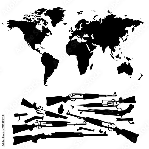 Silhouetted Collection of Various Firearms Rifles and Shotguns Black Weapons.
