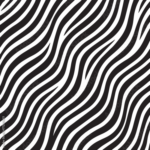 Abstract black and white wavy diagonal lines create a dynamic and energetic pattern with a textured grainy effect