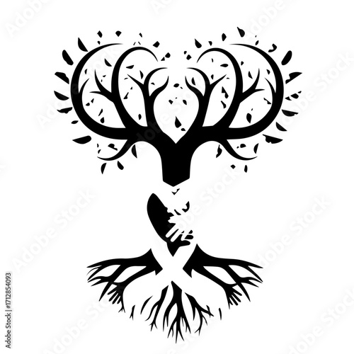Stylized Black Tree of Life Symbol with Intertwined Roots and Branches.