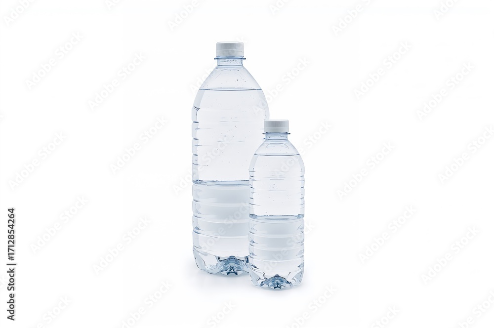 Fototapeta premium Large and small plastic water bottles on a white backdrop with clipping path.