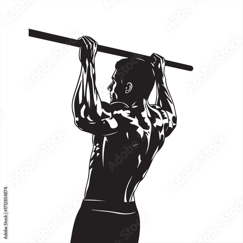 “Pull-up Silhouette – Bodyweight Strength Exercise Vector”