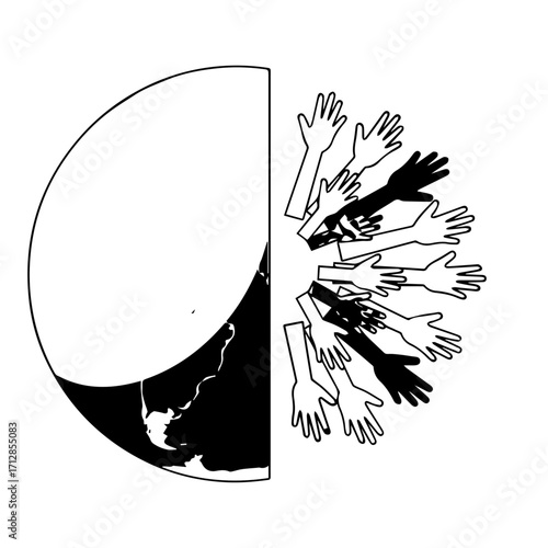 Symbolic Illustration of Earth and Reaching Hands Representing Global Unity.