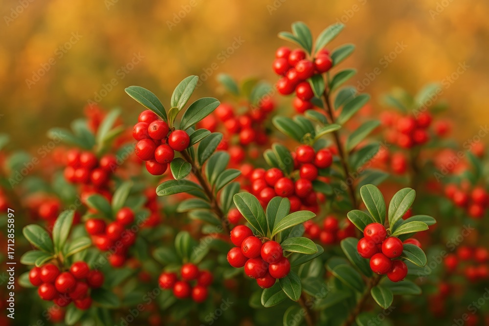 Obraz premium Vibrant Red Berries of a Bush During Fall Season for Festive Decor