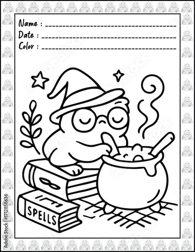 Bold and Easy Spooky Hygge Coloring Book for Adults and Kid. High resolution (300 DPI), Ready to print on standard 8.5x11-(A4) inch paper With (No Bleed), Black and White. Vector illustration