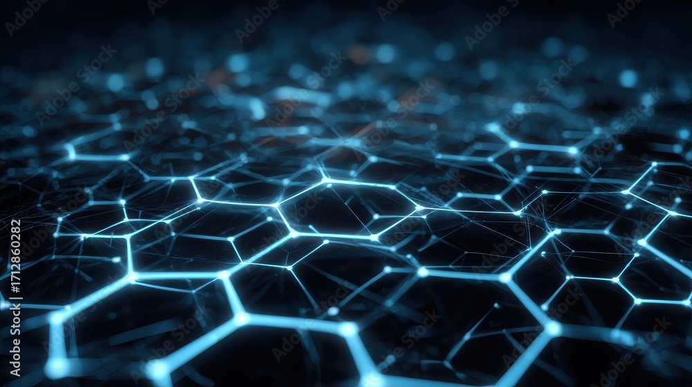 Obraz premium glowing blue network hexagons abstract