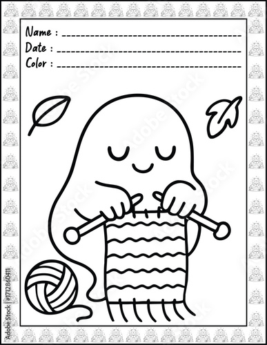 Bold and Easy Spooky Hygge Coloring Book for Adults and Kid. High resolution (300 DPI), Ready to print on standard 8.5x11-(A4) inch paper With (No Bleed), Black and White. Vector illustration