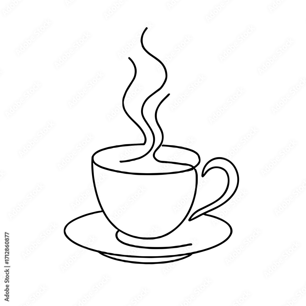 Obraz premium Coffee cup illustration in continuous line art style, black and white minimal design, hot drink and relaxation concept