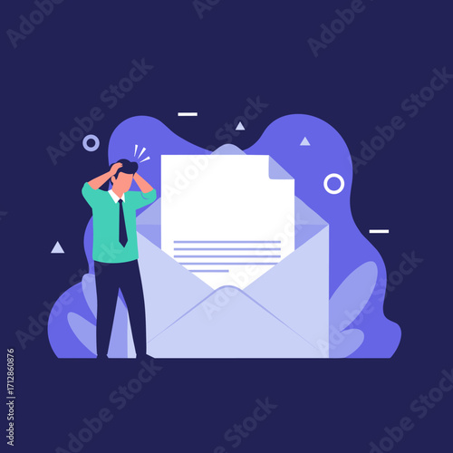 Man stressed by email communication and paperwork.