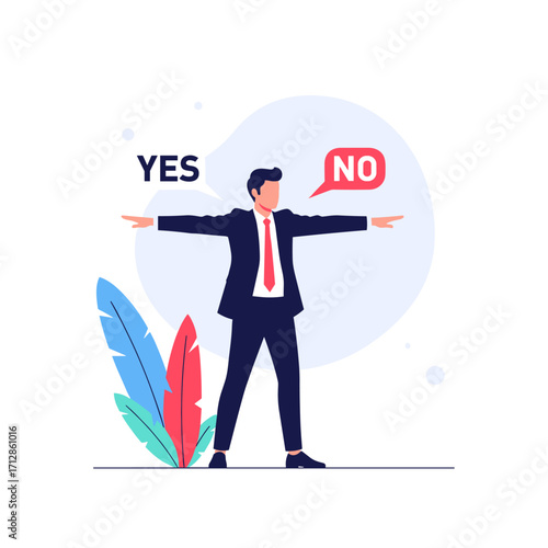 Man making a choice between yes and no.
