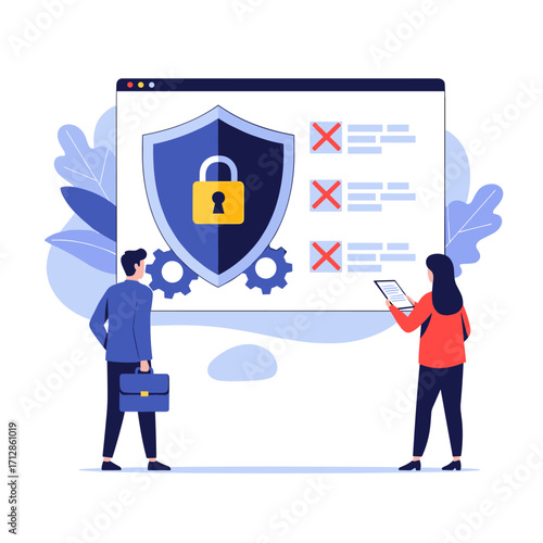 Cybersecurity and Data Protection Concept with Shield and Padlock.