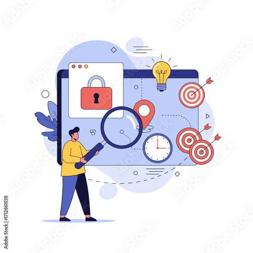 Cybersecurity Concept with Person Holding Key and Padlock Icon.