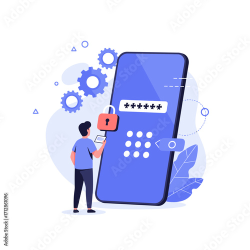 Mobile phone security and password protection concept.