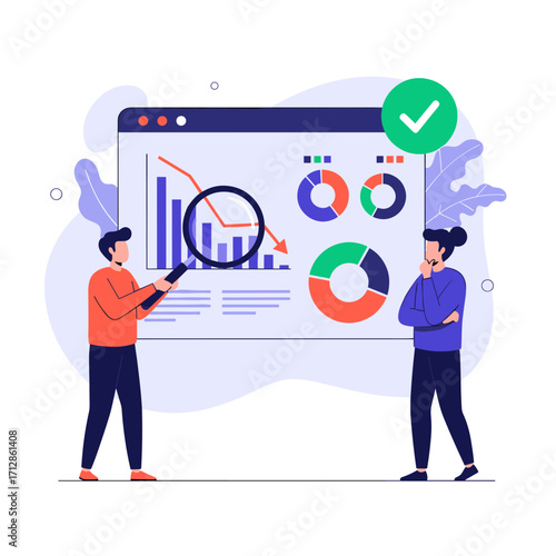 Business analytics and data visualization with people analyzing charts.