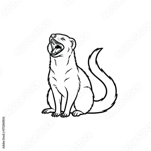 Line Art of Yawning Mongoose: Vector Illustration for Wildlife Education, Cartoon Style, Children's Books, and Zoological Illustrations, Ready to Print.